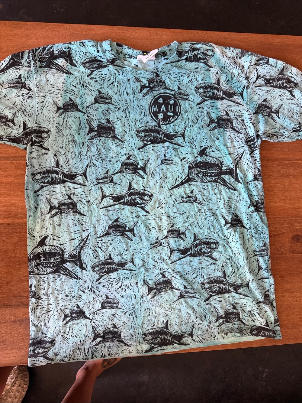 Maui and Sons Aqua Blue Shark Pattern Tee
